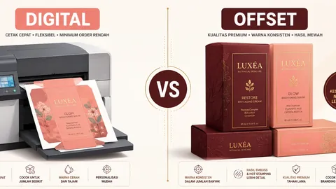 cetak digital vs offset box kemasan custom UMKM